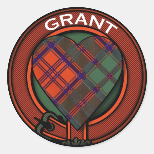 Grant Heart Tartan Design Runder Aufkleber (Vorderseite)