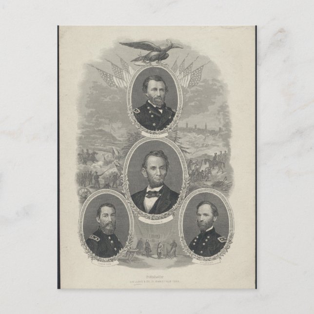Grant, Lincoln, Sheridan, Sherman Postkarte (Vorderseite)