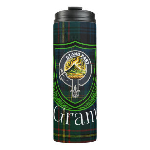Grant schottischer Clan Tartan und Wappen Thermosbecher