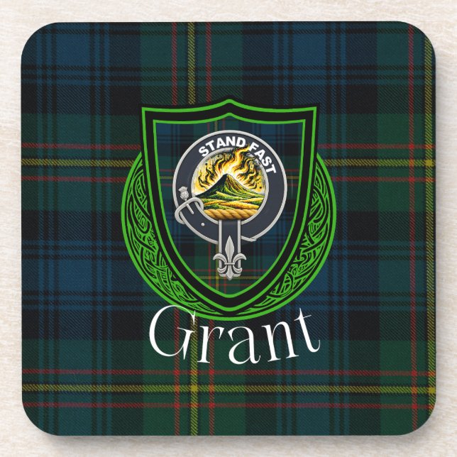 Grant Scottish Clan Tartan & Crest Getränkeuntersetzer (Vorderseite)
