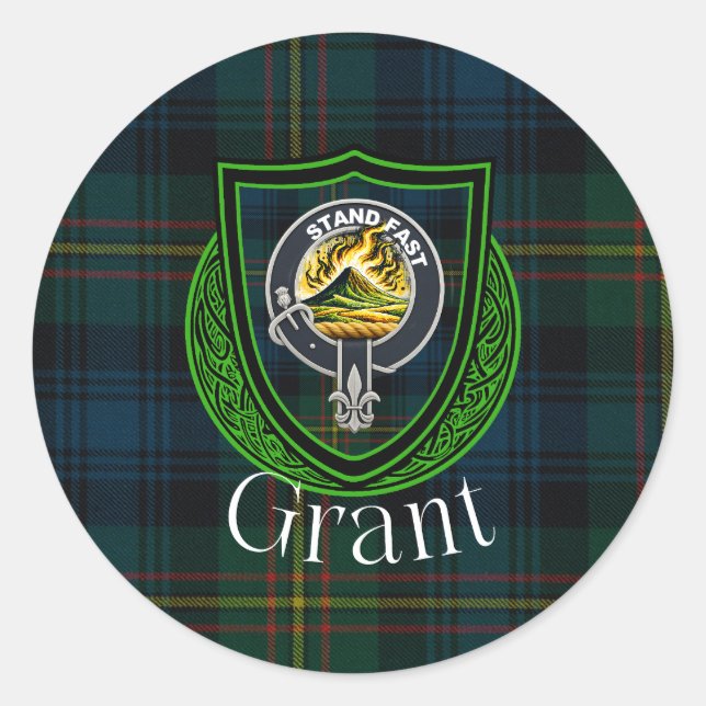 Grant Scottish Clan Tartan & Crest Runder Aufkleber (Vorderseite)