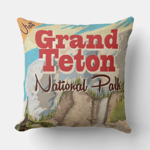 Grant Teton Nationalpark Vintage Travel Poster Kissen