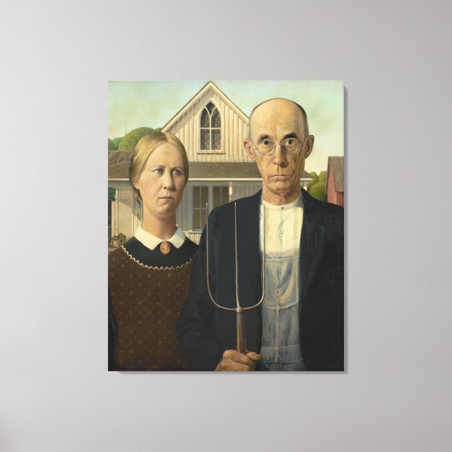 Grant Wood - American Gothic Leinwanddruck (Vorderseite)