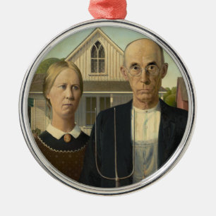 Grant Wood - American Gothic Silbernes Ornament