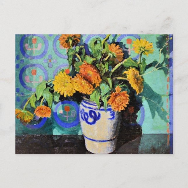Grant Wood - Calendulas, Blumenmalerei, Postkarte (Vorderseite)