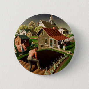 Grant Wood Frühling in der Stadt (1941) Button