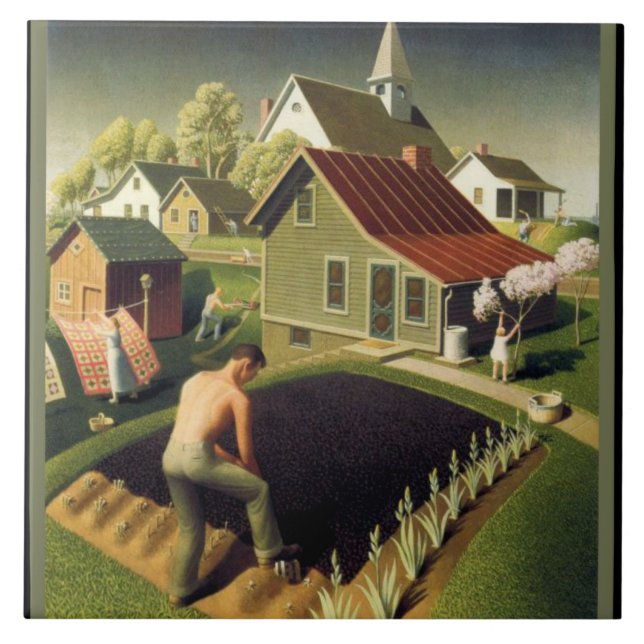 Grant Wood - Frühling in der Stadt, berühmtes Gemä Fliese (Vorderseite)