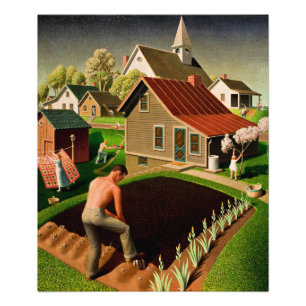 Grant Wood - Frühling in der Stadt, Kunstmalerei Fotodruck