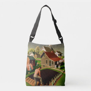 Grant Wood - Frühling in der Stadt, Kunstmalerei Tragetaschen Mit Langen Trägern