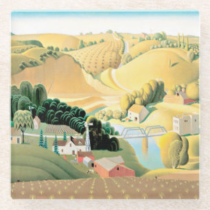 Grant Wood - Stone City, Iowa Keramik Tile Glasuntersetzer