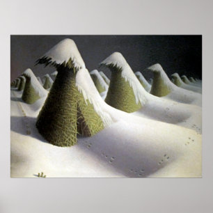 Grant Woods Winterstille, zeitlose Felder Poster