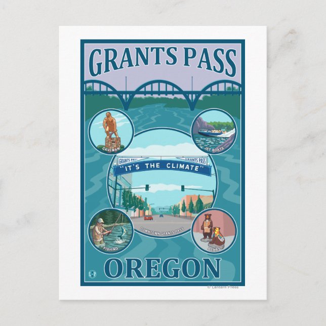 Grants Pass, OregonScenic Travel Poster Postkarte (Vorderseite)
