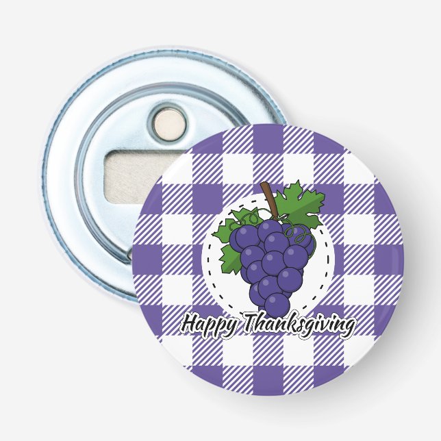 Grape on Violet Plaid - Happy Thanksgiving Flaschenöffner (Vorderseite)