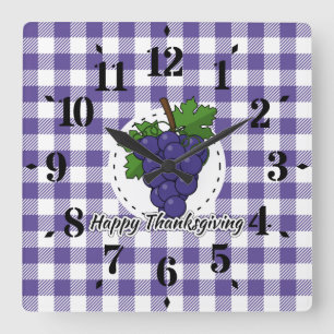 Grape on Violet Plaid - Happy Thanksgiving Quadratische Wanduhr