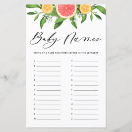 Grapefruit Baby Names Alphabet Baby Shower Game