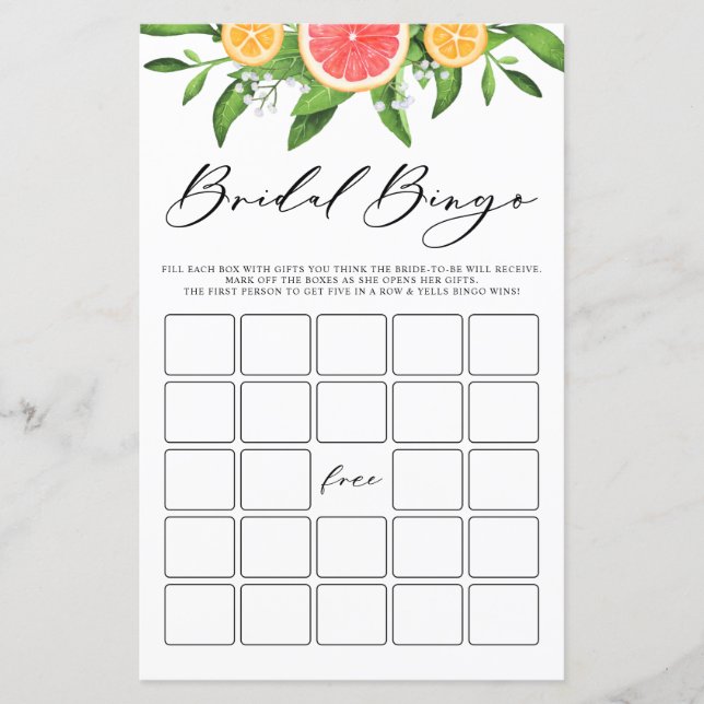 Grapefruit Bridal Bingo Summer Brautparty Game (Vorderseite)