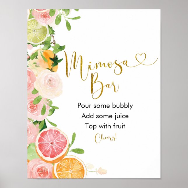 Grapefruit Citrus Brautparty Mimosa Bar Sign Poster (Vorne)