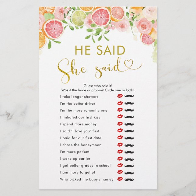 Grapefruit Citrus Brautparty sagte er sagte, sie s (Vorderseite)