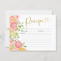 Grapefruit Citrus Frucht Brautparty Recipe Card