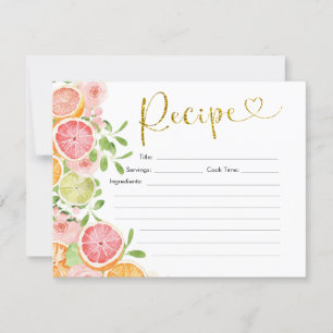 Grapefruit Citrus Frucht Brautparty Recipe Card Einladung