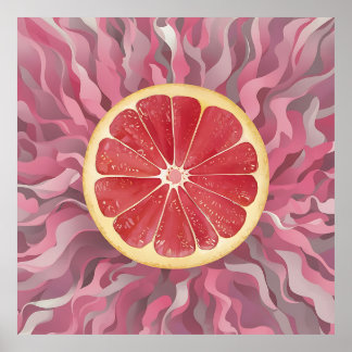 Grapefruit im rosa Hintergrund, lebhaft und frisch Poster