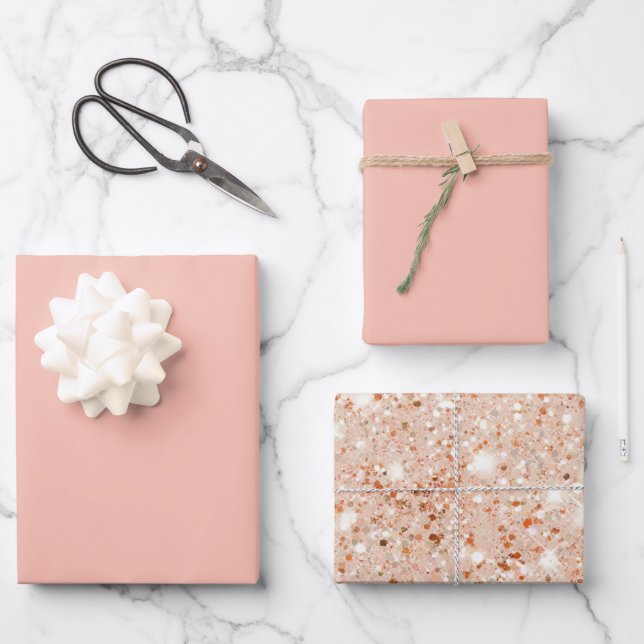 Grapefruit Pfirsich Glitter Brautparty Geschenkpapier Set (Vorderseite)