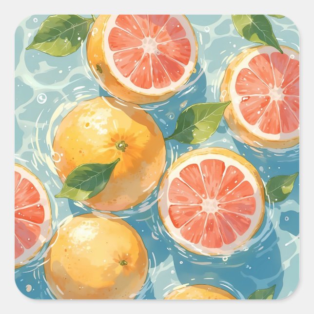 Grapefruit Splash Quadratischer Aufkleber (Vorderseite)