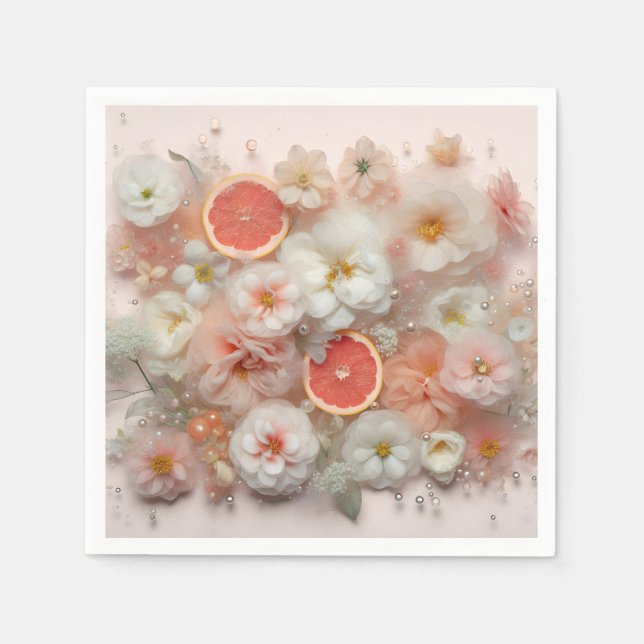 Grapefruit und Blume Abstrakt Serviette (Vorderseite)