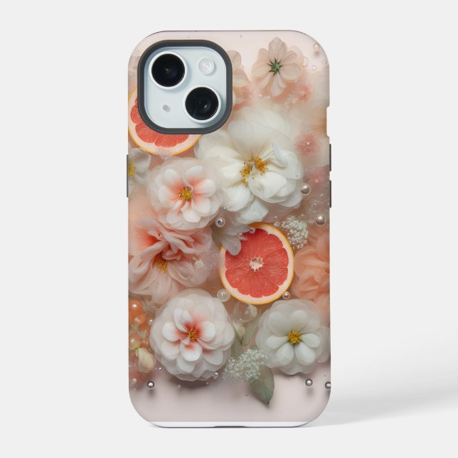 Grapefruit und Blume iPhone 15 Hülle (Rückseite)