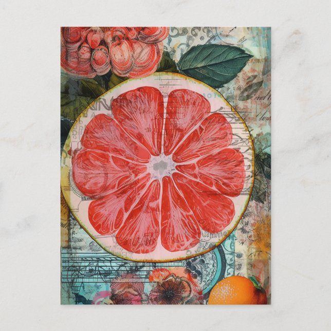 Grapefruit und Blume Postkarte (Vorderseite)