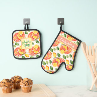 Grapefruit und Zitronen Wasserfarbenzitrus Oven Mi Ofenhandschuh & Topflappen-Set