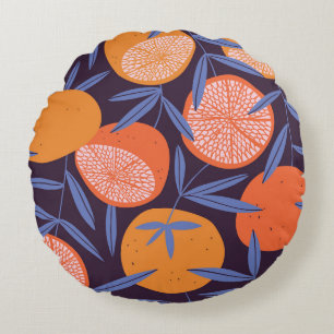 Grapefruit Vintag, tropisches Fruchtmuster. Rundes Kissen