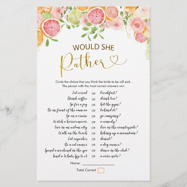 Grapefruit Zitrus Brautparty würde sie eher (Vorderseite)