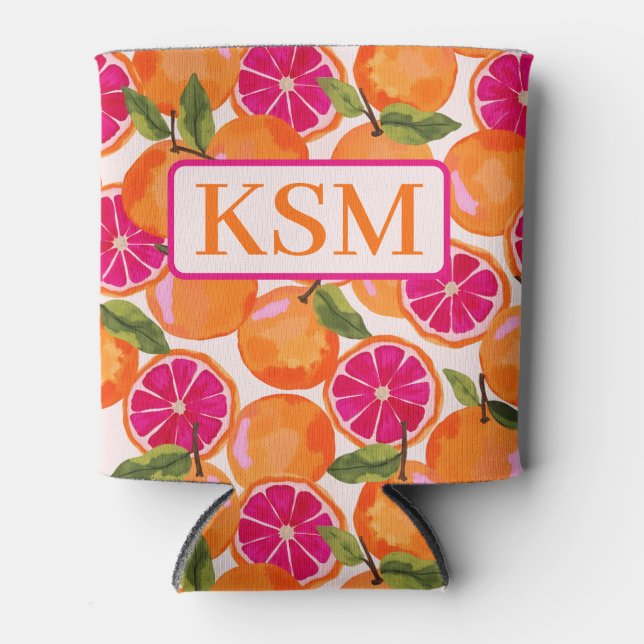 Grapefruitfarbenmonogramm Dosenkühler (Vorderseite)
