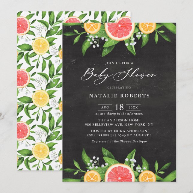 Grapefruits und Orangen Kinderspülung Einladung (Vorne/Hinten)