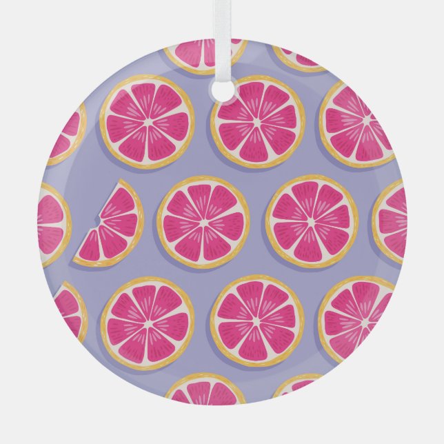 Grapefruitscheiben, lila Muster. Ornament Aus Glas (Vorderseite)