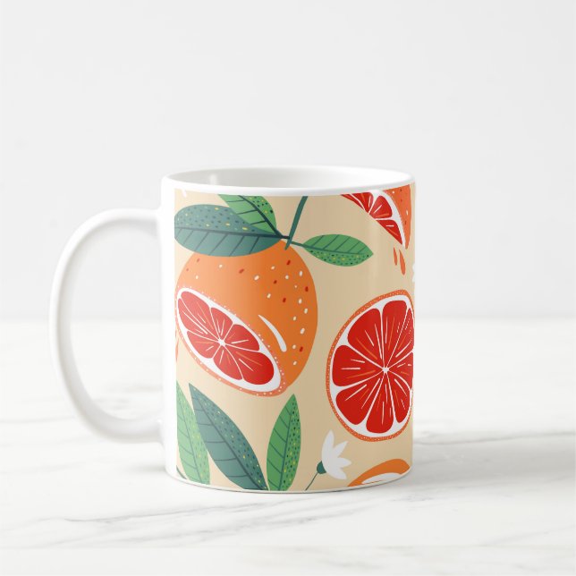 Grapefruitscheiben, modernes, nahtloses Muster. Kaffeetasse (Links)