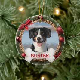 Grapevine Christmas Wreath Dog Photo Tree Ornament