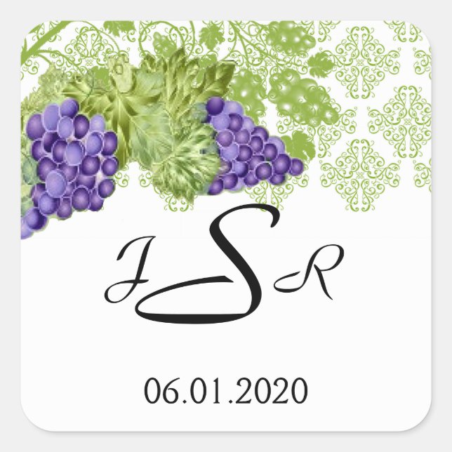 Grapevine Garden Wedding Monogram Sticker (Vorderseite)