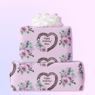 Grapevine Herz Kreath Purple Blumen Name hinzufüge Geschenkpapier