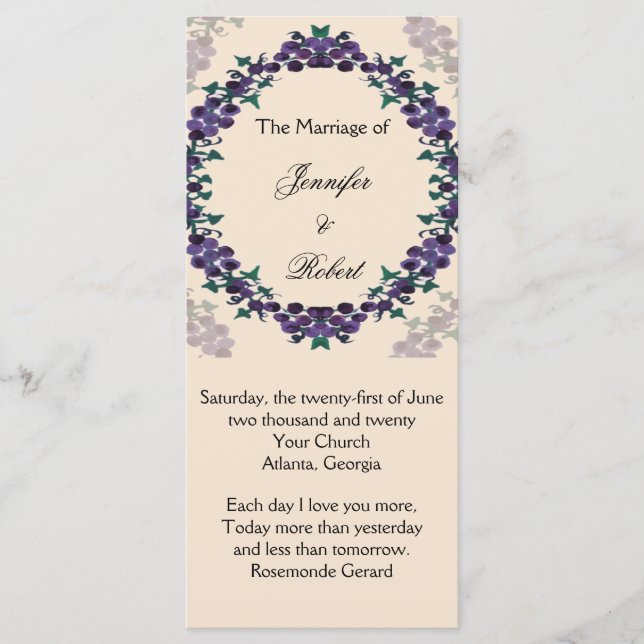 Grapevine Wreath Wedding Program Programm (Vorderseite)