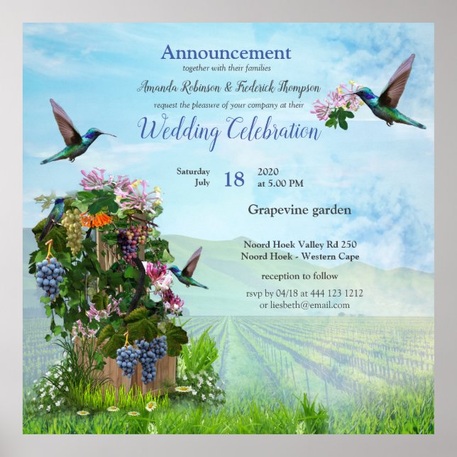 Grapevinen, Honeysuckles & Hummingbirds Poster (Vorne)