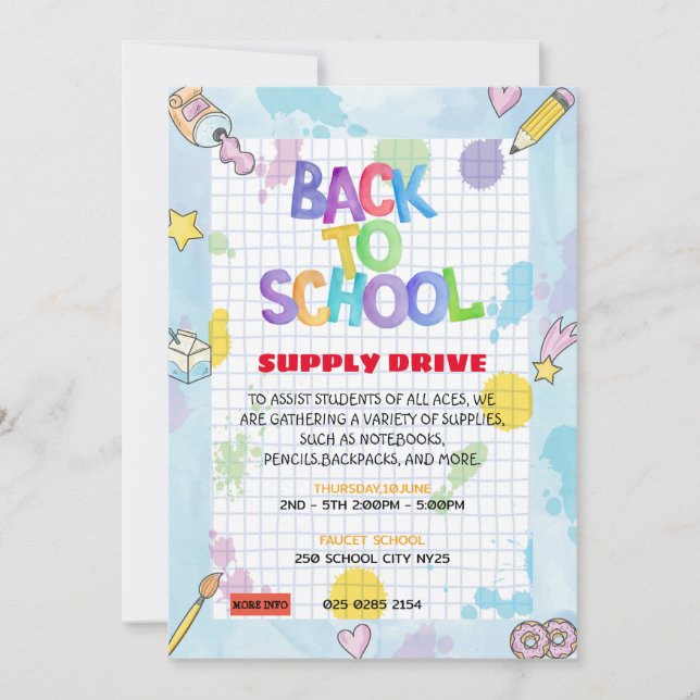 Graph Paper Back to School Supply Drive Fundraisin Einladung (Vorderseite)