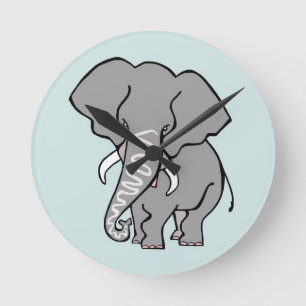 Graphic African ELEPHANT - gefährdetes Tier - Grün Runde Wanduhr