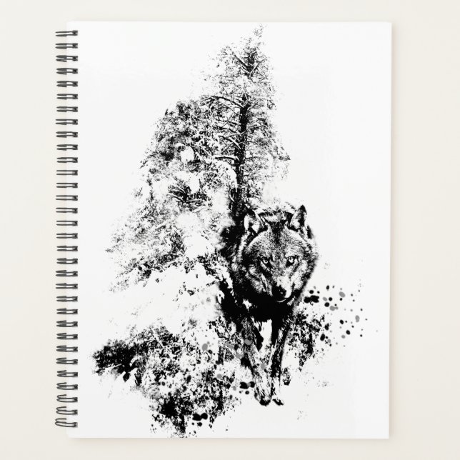 Graphic Art Gray Wolf Wildlife Animal Nature Planer (Vorderseite)