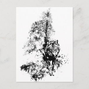 Graphic Art Gray Wolf Wildlife Animal Nature Postkarte