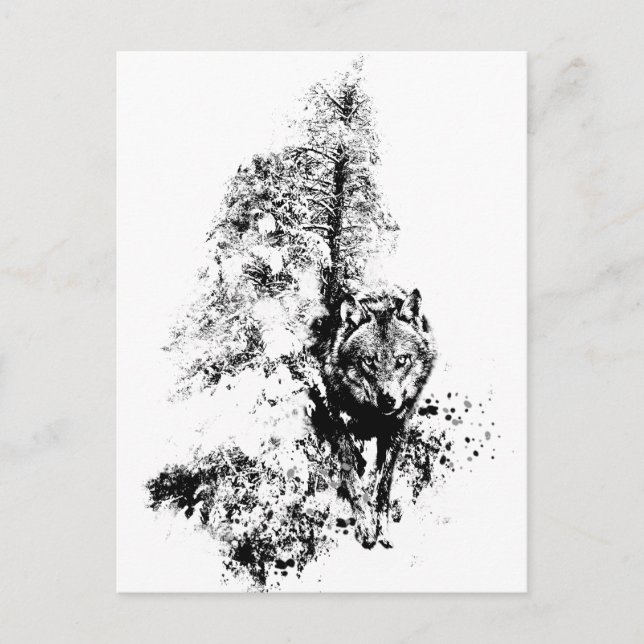 Graphic Art Gray Wolf Wildlife Animal Nature Postkarte (Vorderseite)