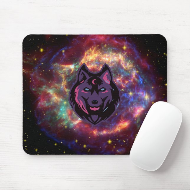 Graphic Art, Lila Illustration Cosmic Wolf Mousepad (Mit Mouse)