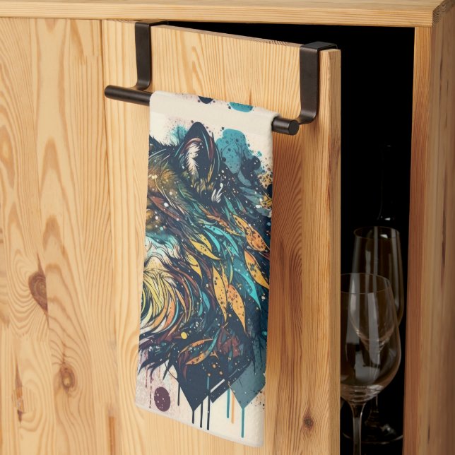 Graphic Art Wolf Wild Animal Nature Wildlife Art Geschirrtuch (Drittel gefaltet)