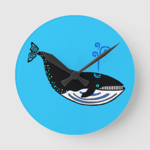 Graphic Blue WHALE - Ocean blue - Wildlife Runde Wanduhr